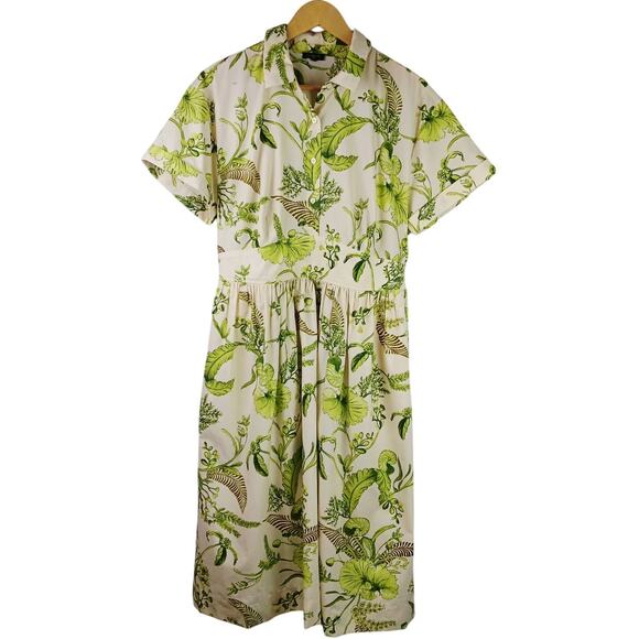 Talbots Petites SZ M Modern Poplin Smocked Midi Dress In Branching Floral - Picture 5 of 10